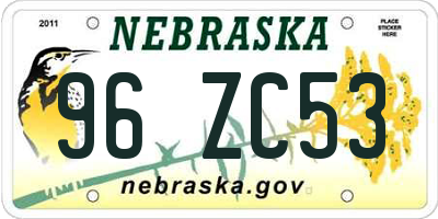 NE license plate 96ZC53
