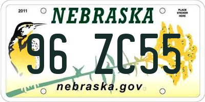 NE license plate 96ZC55