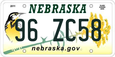 NE license plate 96ZC58