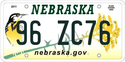 NE license plate 96ZC76
