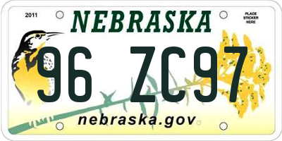 NE license plate 96ZC97