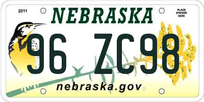 NE license plate 96ZC98