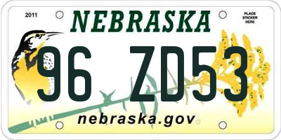 NE license plate 96ZD53