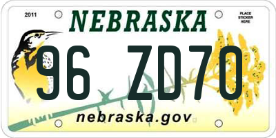 NE license plate 96ZD70