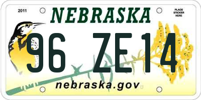 NE license plate 96ZE14