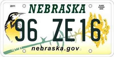 NE license plate 96ZE16