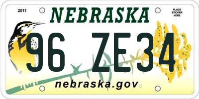 NE license plate 96ZE34