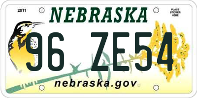 NE license plate 96ZE54