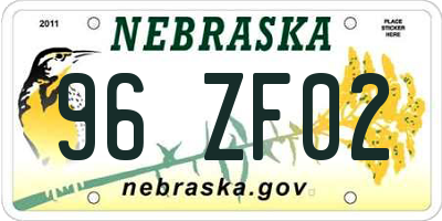 NE license plate 96ZF02