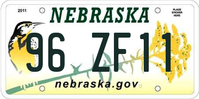 NE license plate 96ZF11