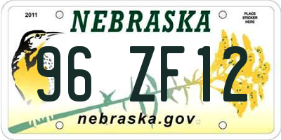 NE license plate 96ZF12
