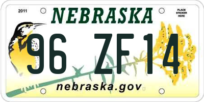 NE license plate 96ZF14