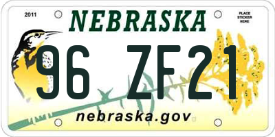 NE license plate 96ZF21