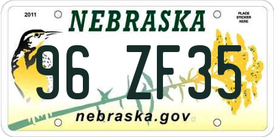 NE license plate 96ZF35