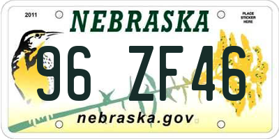 NE license plate 96ZF46