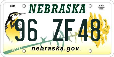 NE license plate 96ZF48