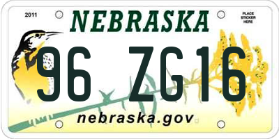 NE license plate 96ZG16