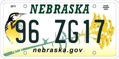 NE license plate 96ZG17