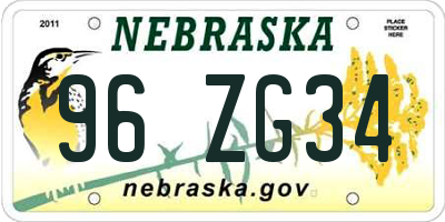 NE license plate 96ZG34