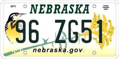 NE license plate 96ZG51
