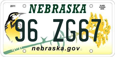 NE license plate 96ZG67