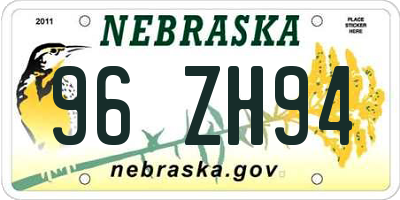 NE license plate 96ZH94