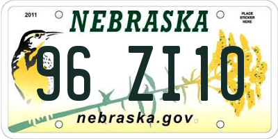 NE license plate 96ZI10