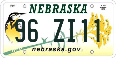 NE license plate 96ZI11