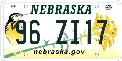 NE license plate 96ZI17