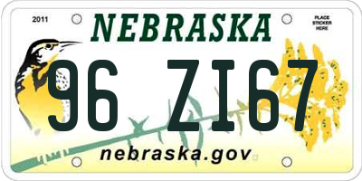 NE license plate 96ZI67