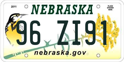 NE license plate 96ZI91