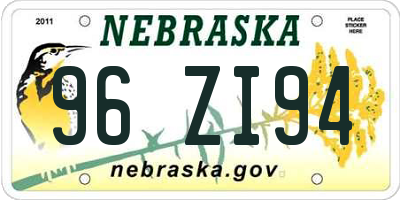 NE license plate 96ZI94