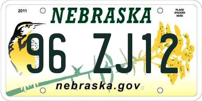 NE license plate 96ZJ12