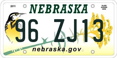 NE license plate 96ZJ13