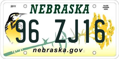 NE license plate 96ZJ16