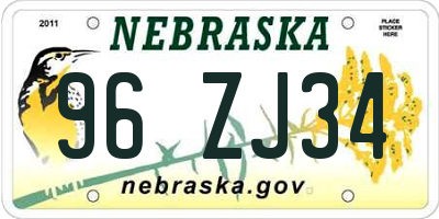 NE license plate 96ZJ34