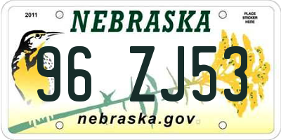 NE license plate 96ZJ53
