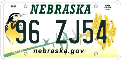 NE license plate 96ZJ54