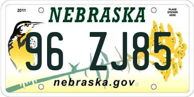 NE license plate 96ZJ85