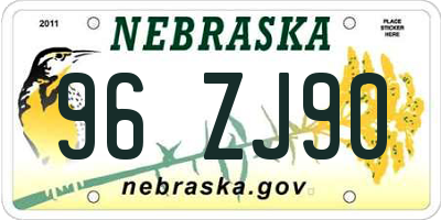 NE license plate 96ZJ90