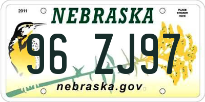 NE license plate 96ZJ97