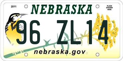 NE license plate 96ZL14
