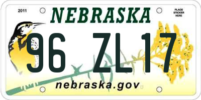 NE license plate 96ZL17