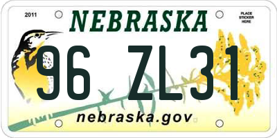 NE license plate 96ZL31