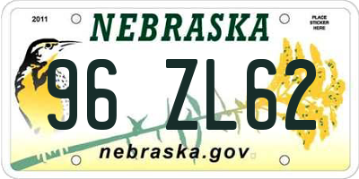 NE license plate 96ZL62