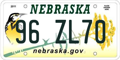 NE license plate 96ZL70