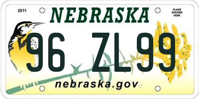 NE license plate 96ZL99