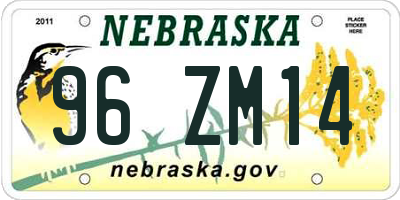NE license plate 96ZM14