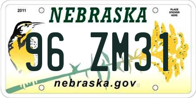 NE license plate 96ZM31