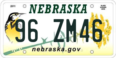 NE license plate 96ZM46
